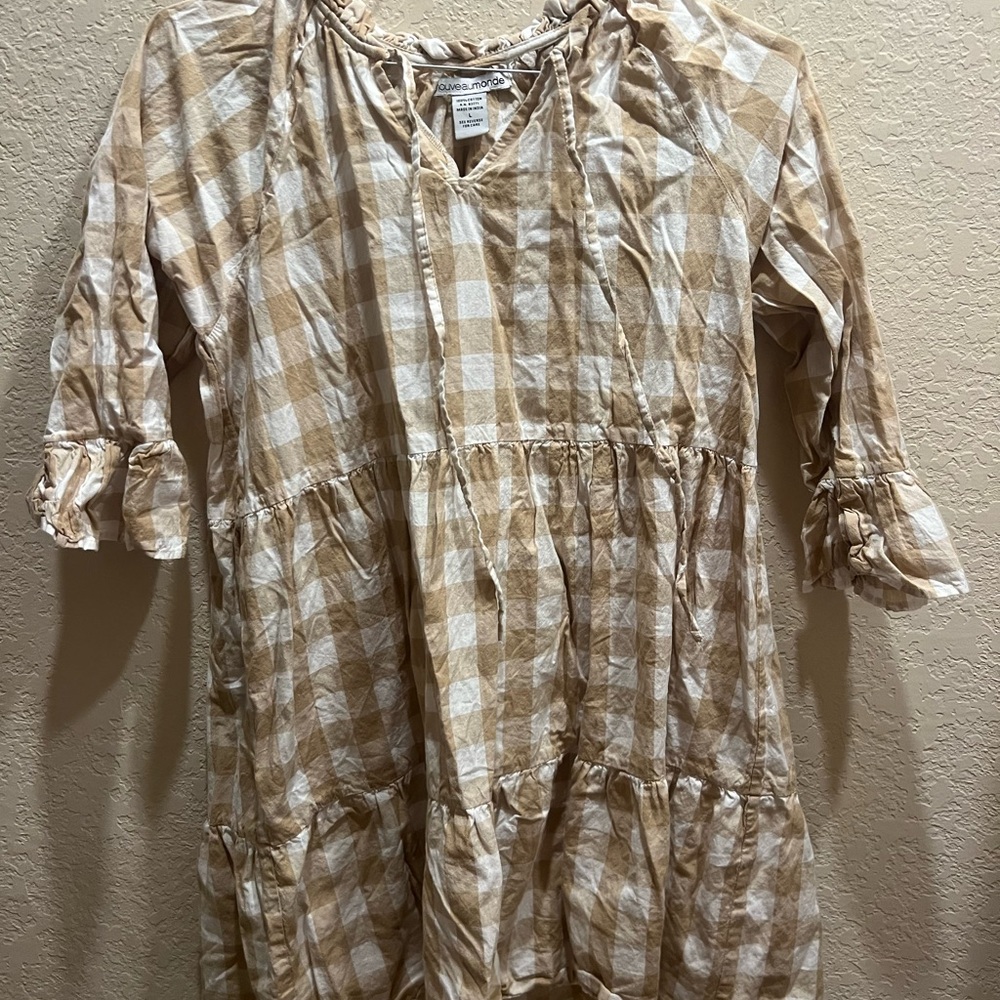 Checkered Women’s Dress in Tan and White